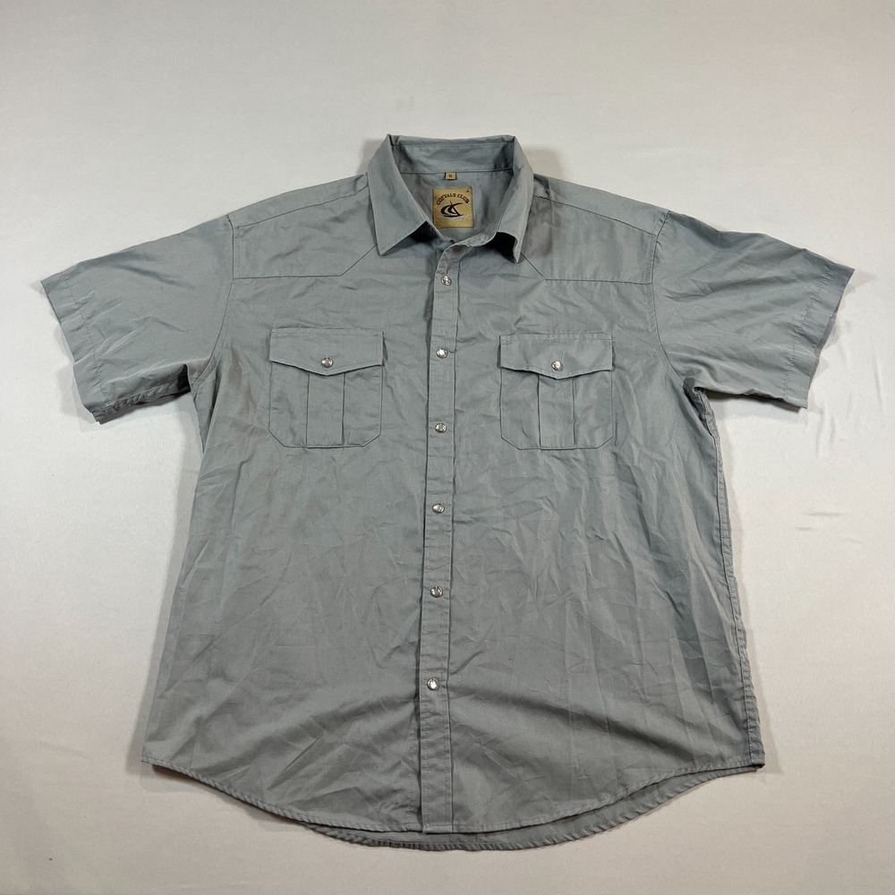Coevals Club Western Shirt Men XL Gray Patch Pockets Pearl Snap Short Sleeve